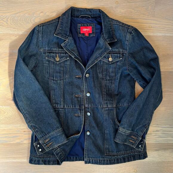 VTG Y2K Esprit Denim Jean Jacket Blazer Button Down Womens Size Medium - Picture 1 of 7